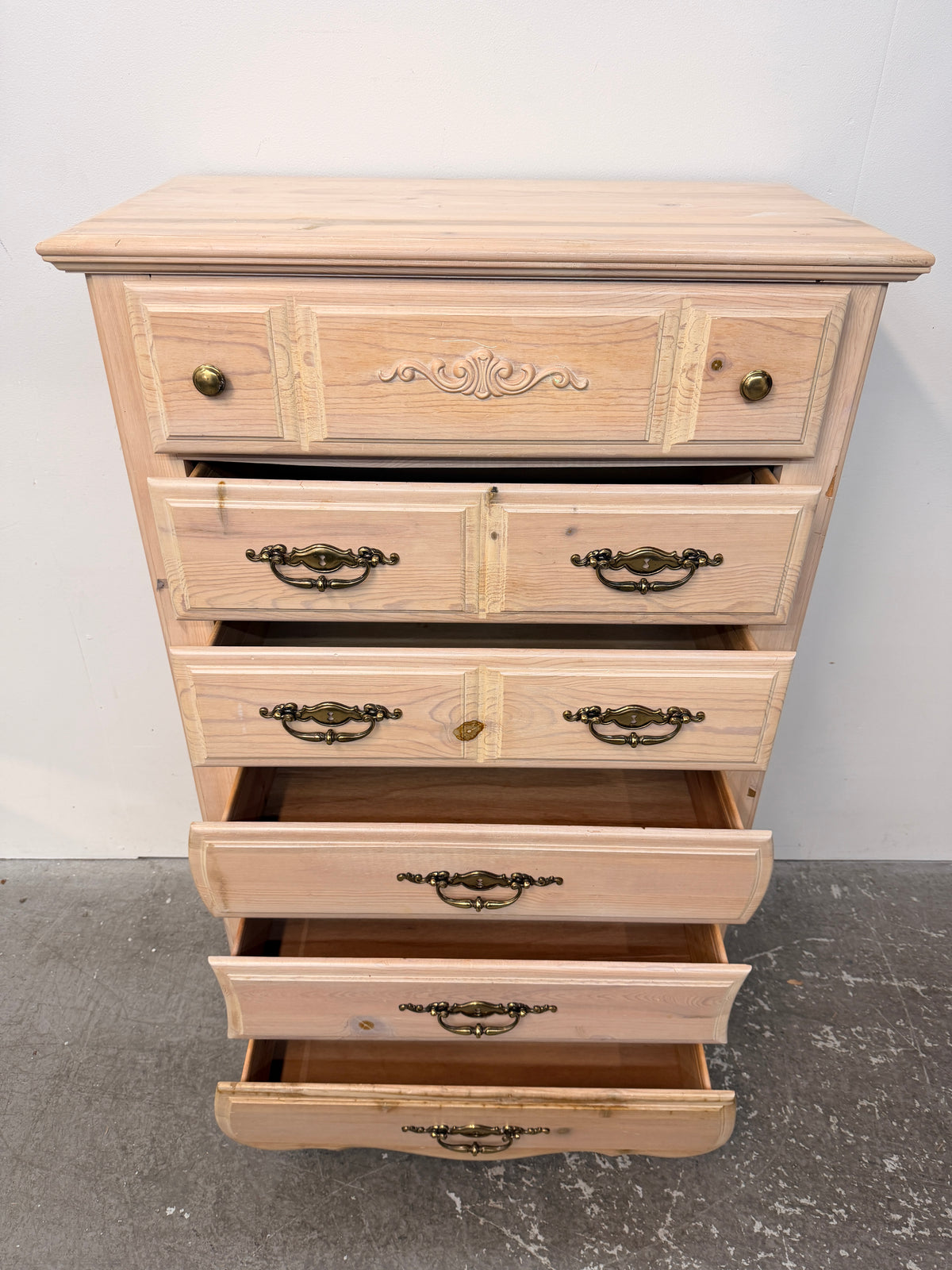 Whitewashed Pine Chest with Drawers and Cabinet Door #2580