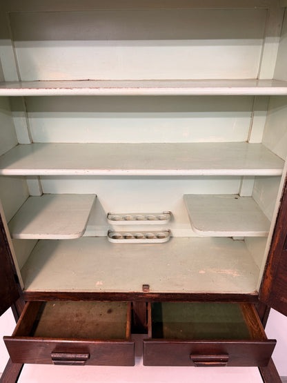 Vintage Oak Hoosier-Style Kitchen Cabinet with Enamel Top #2582