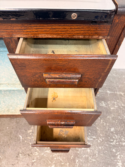 Vintage Oak Hoosier-Style Kitchen Cabinet with Enamel Top #2582