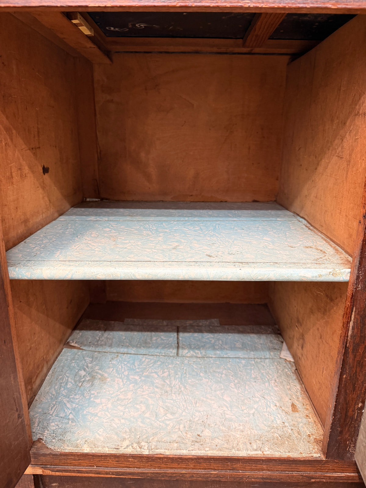 Vintage Oak Hoosier-Style Kitchen Cabinet with Enamel Top #2582