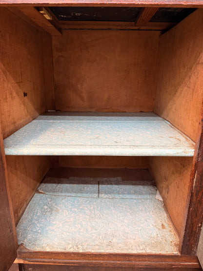 Vintage Oak Hoosier-Style Kitchen Cabinet with Enamel Top #2582