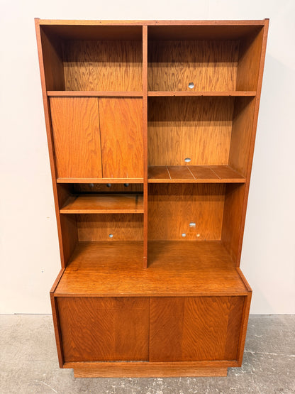 Mid-Century Oak Wall Unit with Sliding Doors #2583
