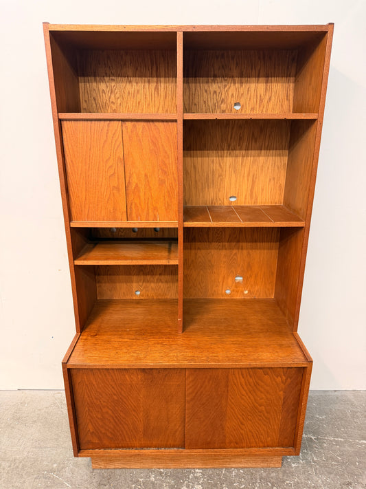 Mid-Century Oak Wall Unit with Sliding Doors #2583