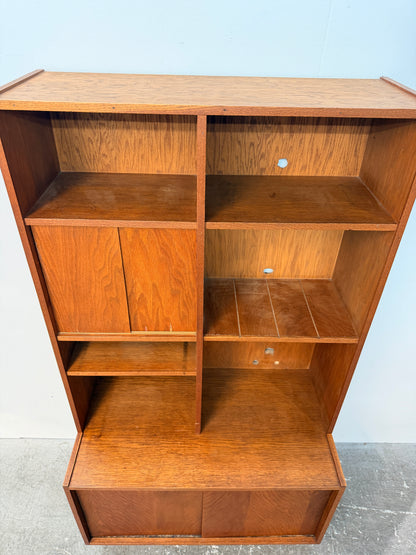 Mid-Century Oak Wall Unit with Sliding Doors #2583