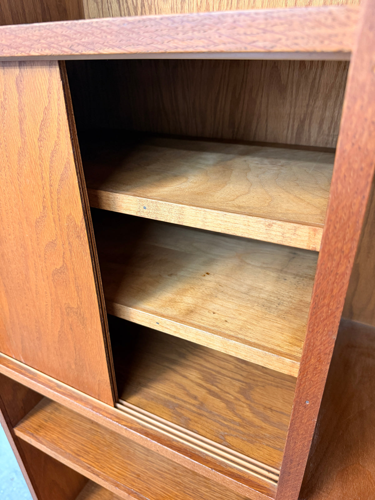 Mid-Century Oak Wall Unit with Sliding Doors #2583