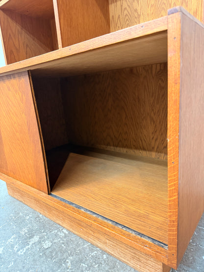 Mid-Century Oak Wall Unit with Sliding Doors #2583