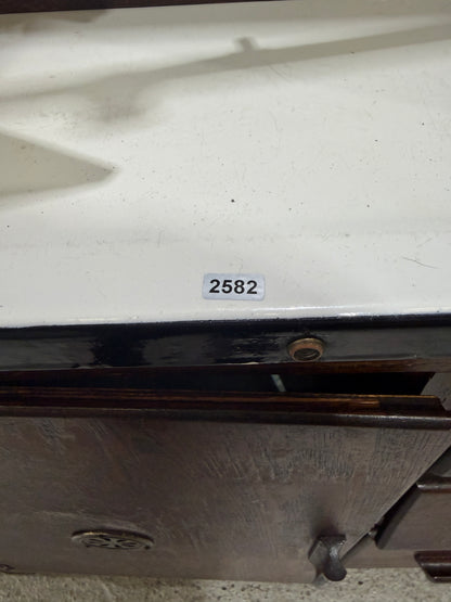 Vintage Oak Hoosier-Style Kitchen Cabinet with Enamel Top #2582