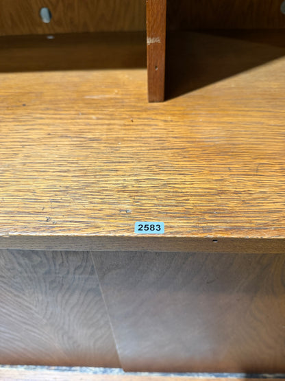 Mid-Century Oak Wall Unit with Sliding Doors #2583
