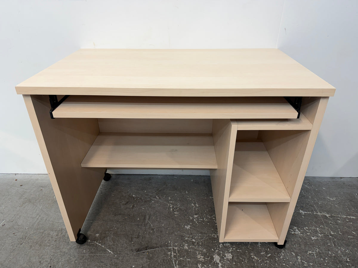 Maple Laminate Rolling Computer Desk with Keyboard Tray #2585