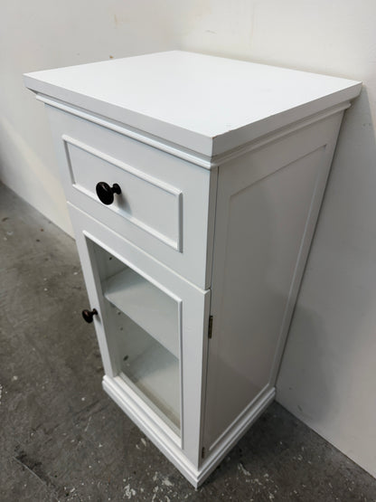 White Wood Cabinet with Drawer and Glass Door #2587