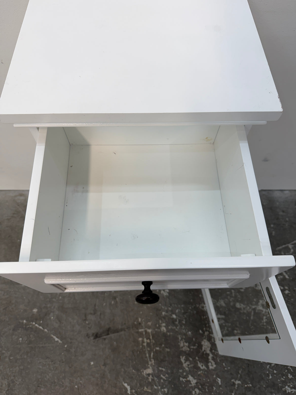 White Wood Cabinet with Drawer and Glass Door #2587