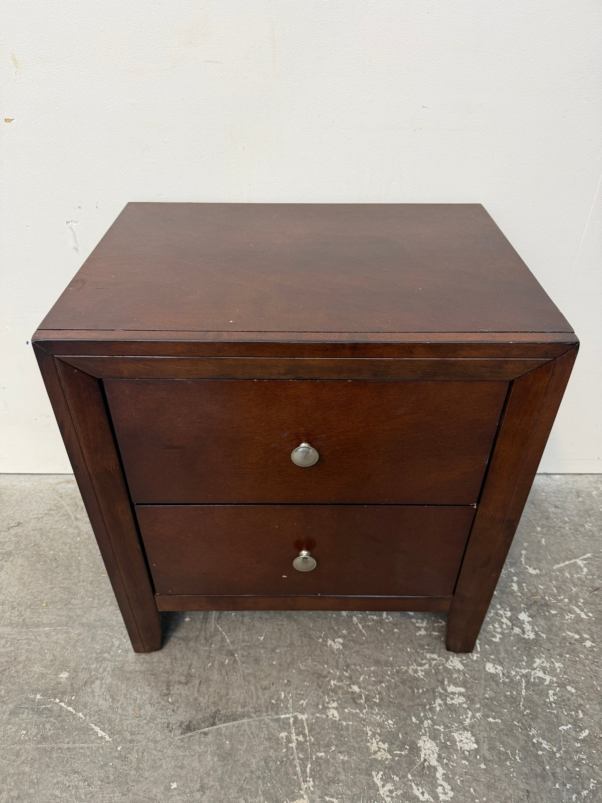 Espresso Two-Drawer Nightstand with Nickel Knobs #2590