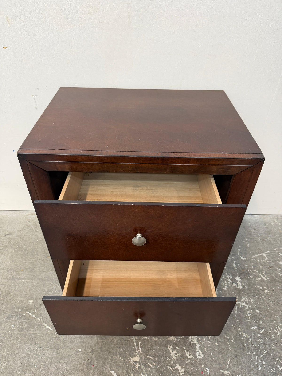 Espresso Two-Drawer Nightstand with Nickel Knobs #2590