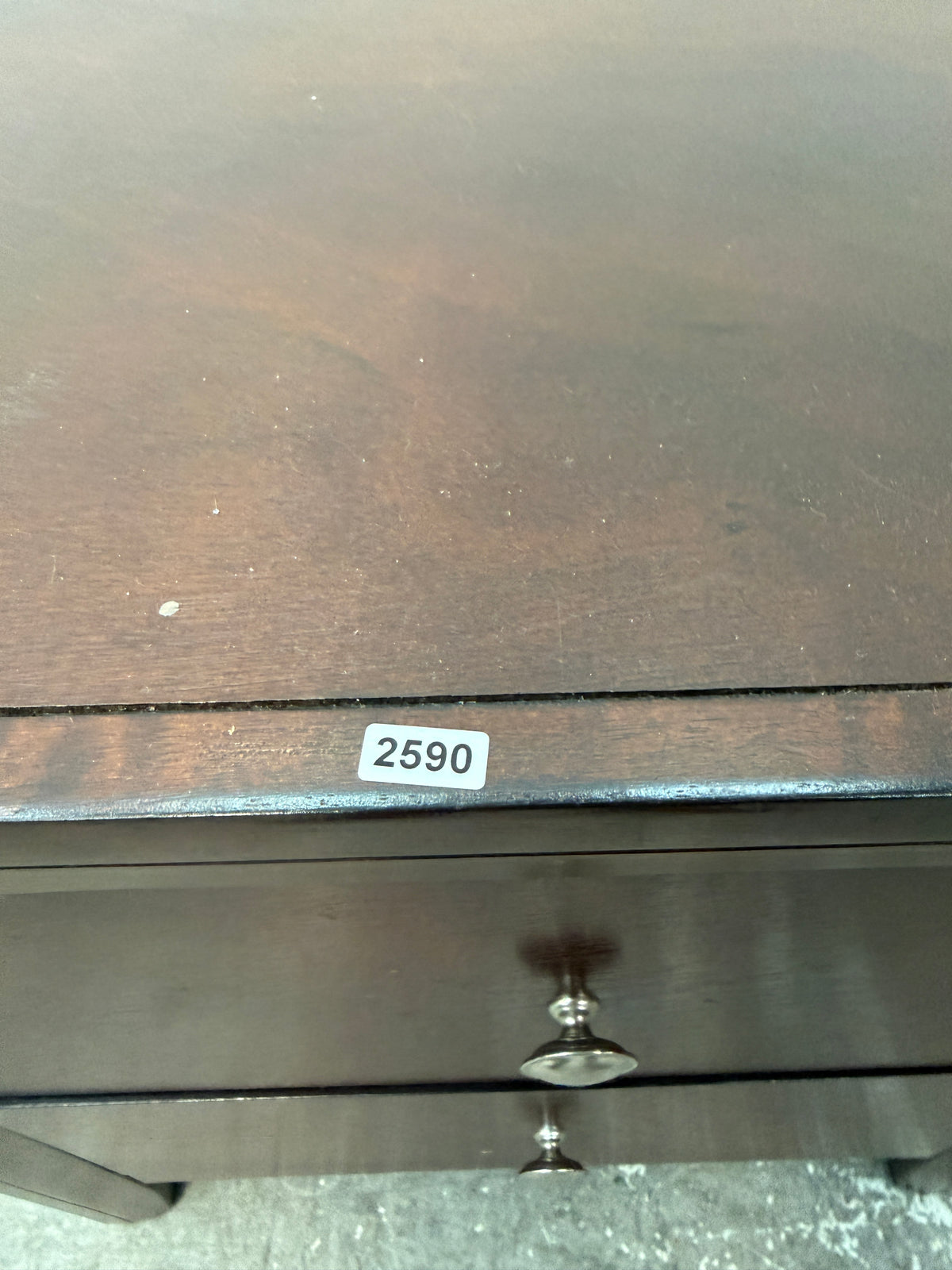 Espresso Two-Drawer Nightstand with Nickel Knobs #2590