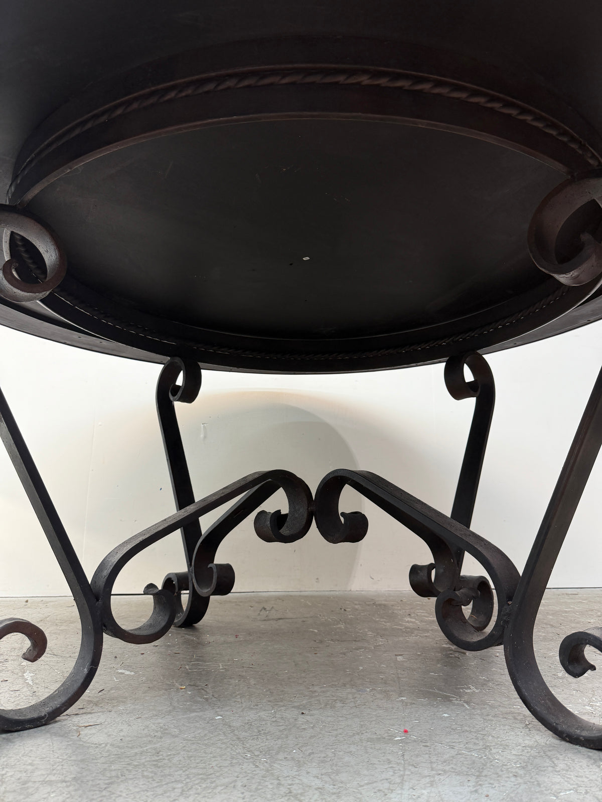 Hammered Copper Round Dining Table on Wrought Iron Base #2591