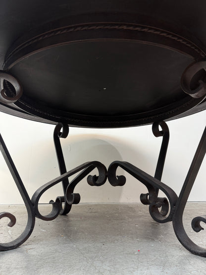 Hammered Copper Round Dining Table on Wrought Iron Base #2591