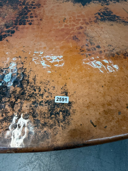 Hammered Copper Round Dining Table on Wrought Iron Base #2591