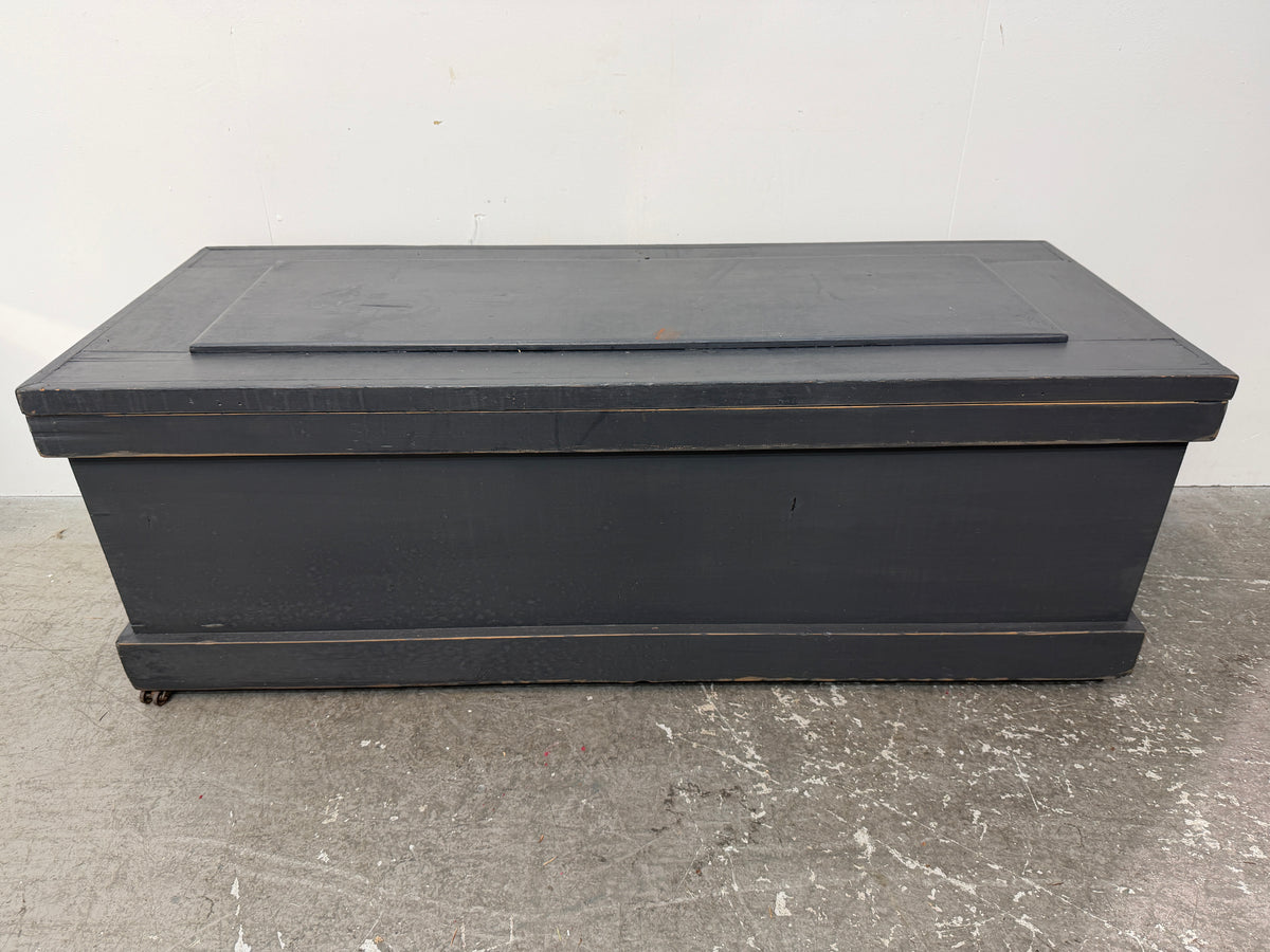 Slate Gray Painted Wood Blanket Chest on Casters #2592