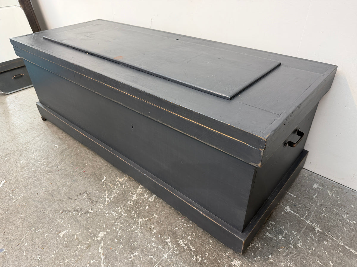 Slate Gray Painted Wood Blanket Chest on Casters #2592