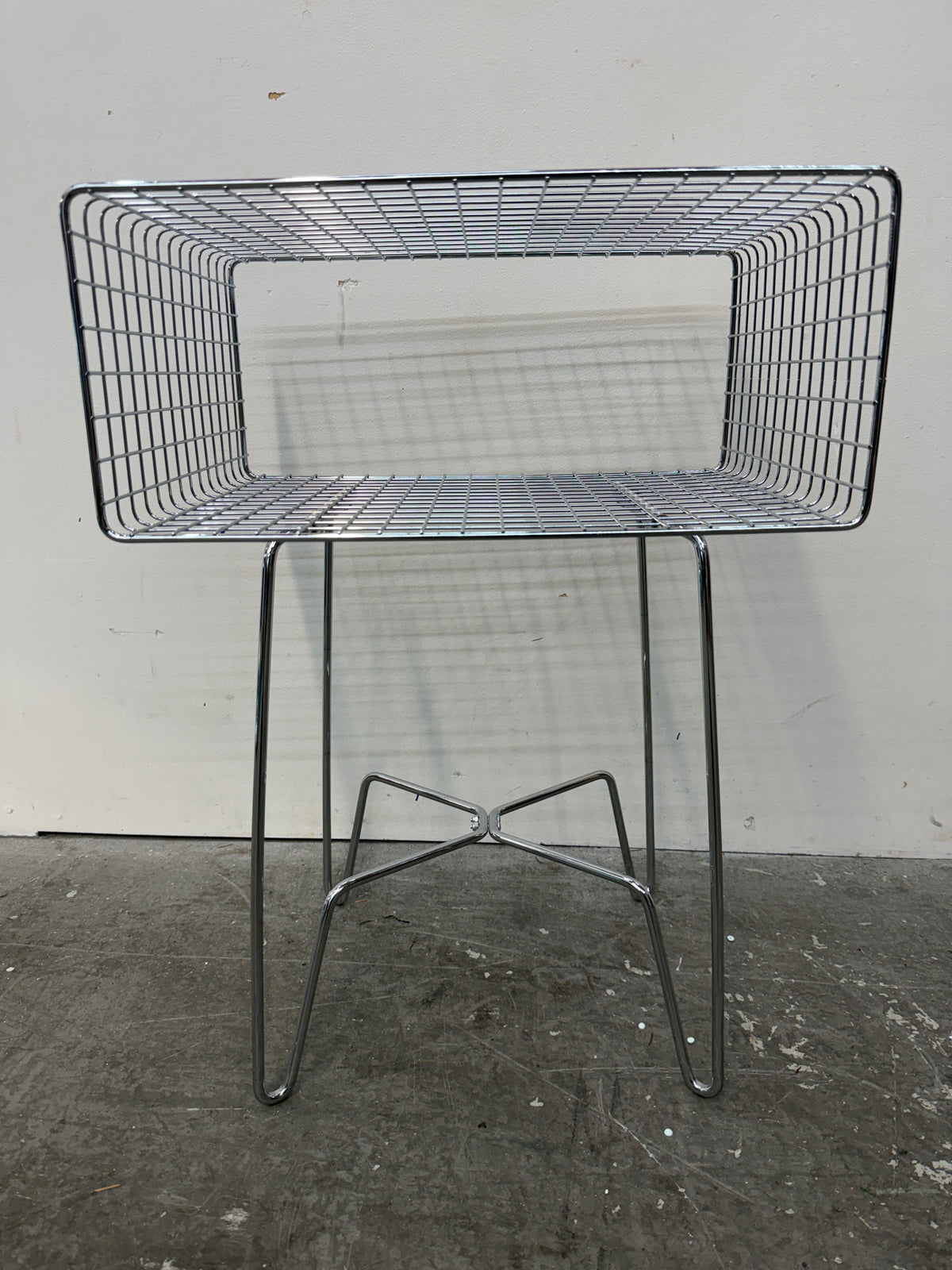 Chrome Wire Basket Side Table with Hairpin Legs #2594
