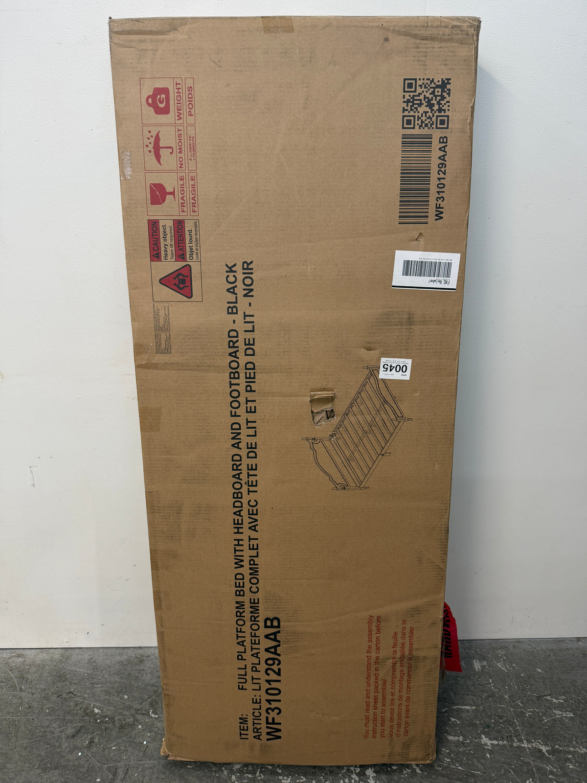 Black Wood Full Platform Bed with Headboard and Footboard, Boxed #2595
