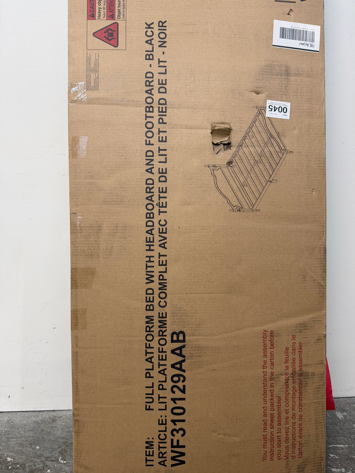 Black Wood Full Platform Bed with Headboard and Footboard, Boxed #2595