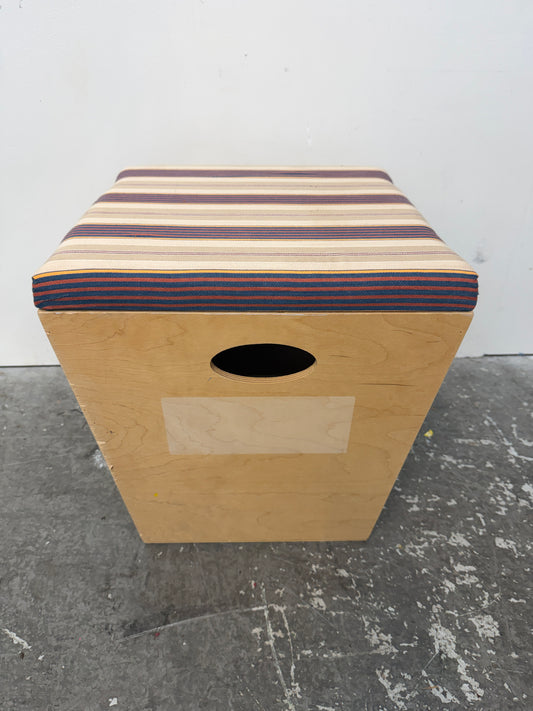 Birch Plywood Cube Stool with Striped Cushion #2596