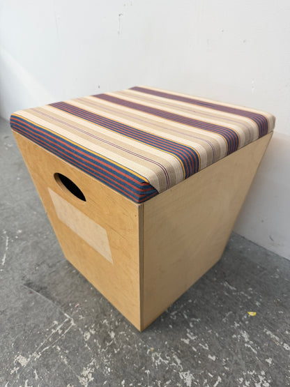 Birch Plywood Cube Stool with Striped Cushion #2596