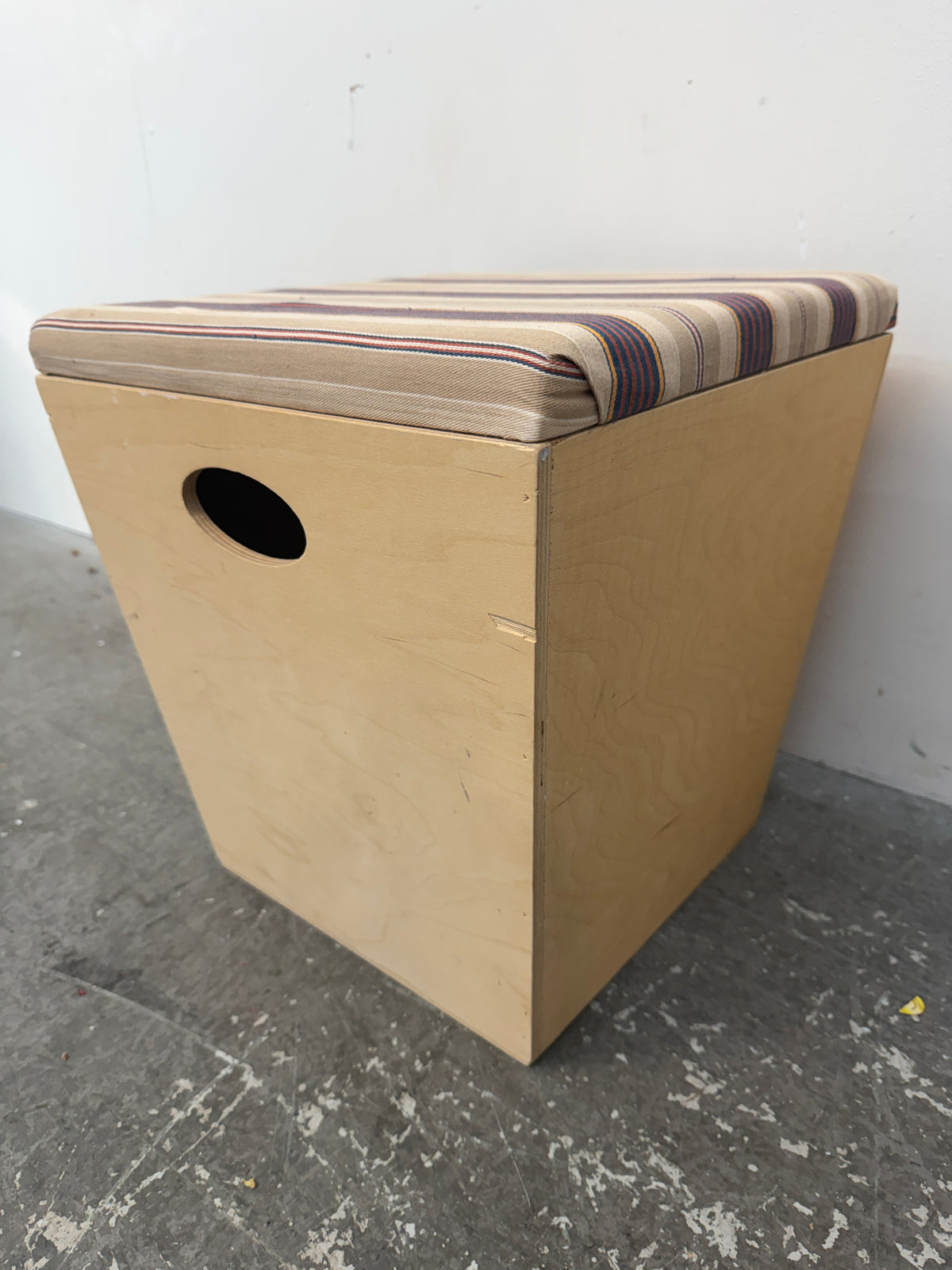 Birch Plywood Cube Stool with Striped Cushion #2596