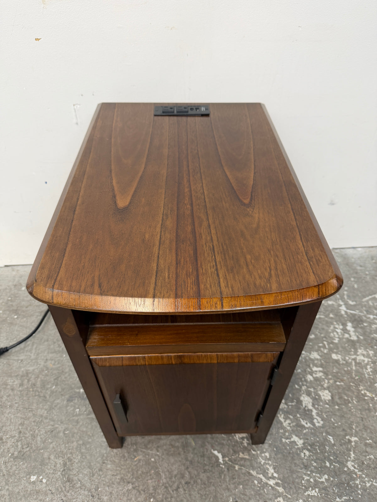 Walnut Finish Chairside End Table with Power Outlets #2604