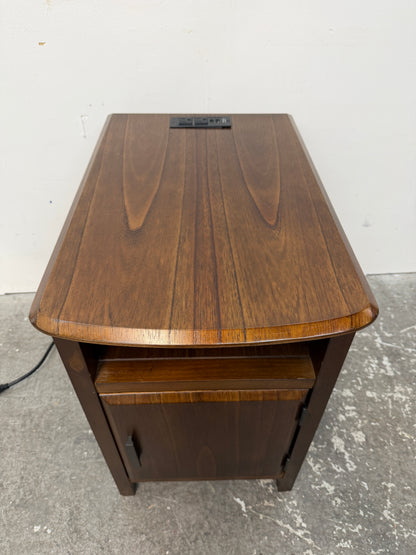 Walnut Finish Chairside End Table with Power Outlets #2604