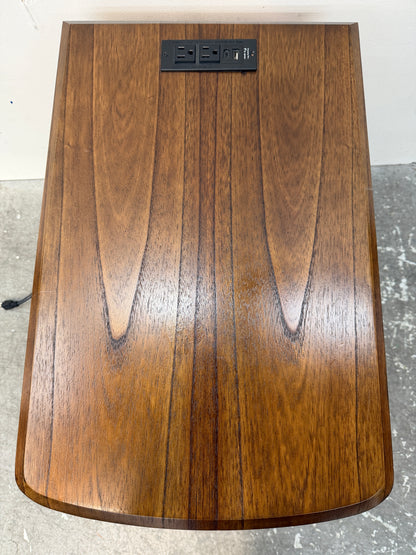 Walnut Finish Chairside End Table with Power Outlets #2604