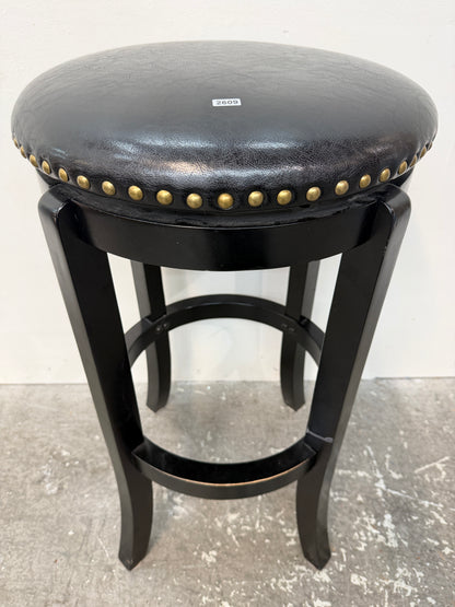 Black Faux Leather Swivel Bar Stool with Nailhead Trim #2609