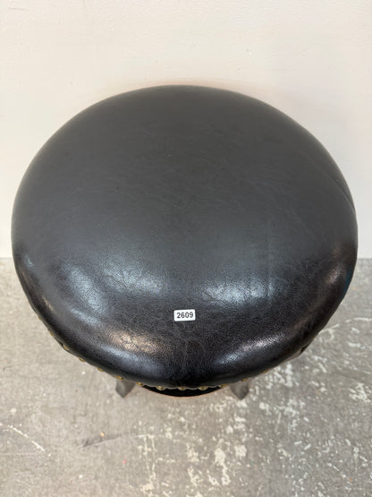 Black Faux Leather Swivel Bar Stool with Nailhead Trim #2609
