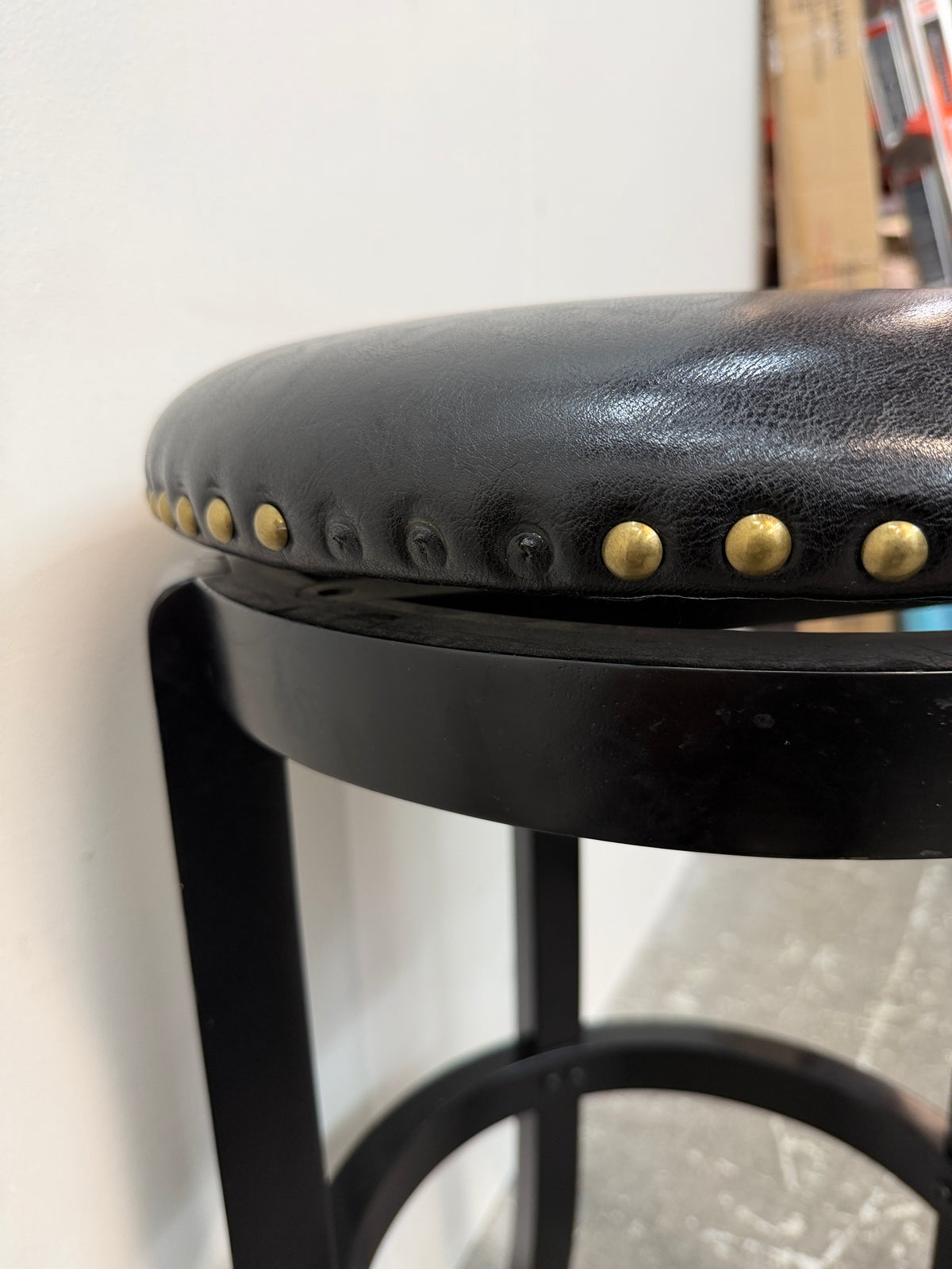 Black Faux Leather Swivel Bar Stool with Nailhead Trim #2609