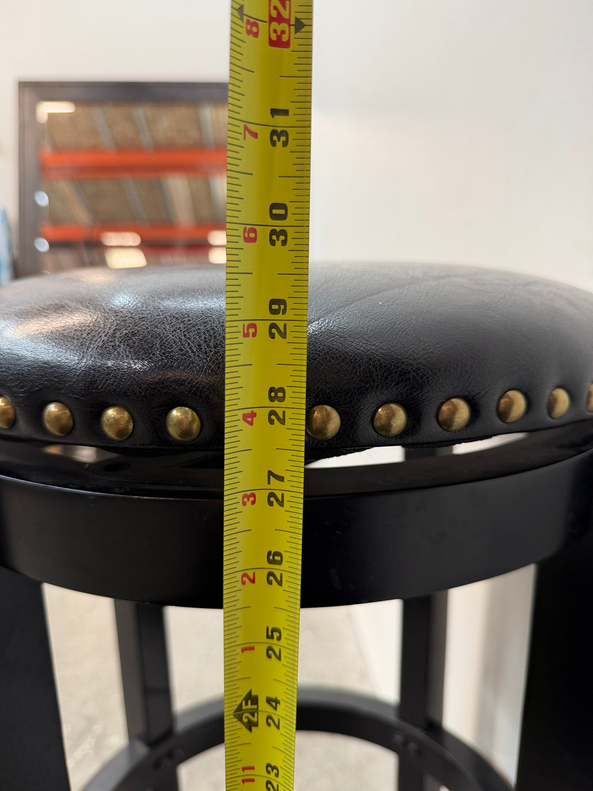 Black Faux Leather Swivel Bar Stool with Nailhead Trim #2609