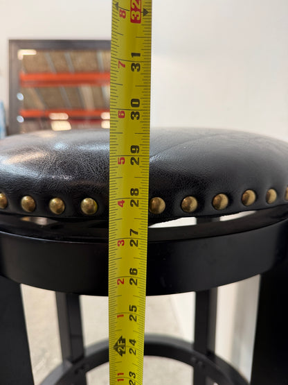 Black Faux Leather Swivel Bar Stool with Nailhead Trim #2609