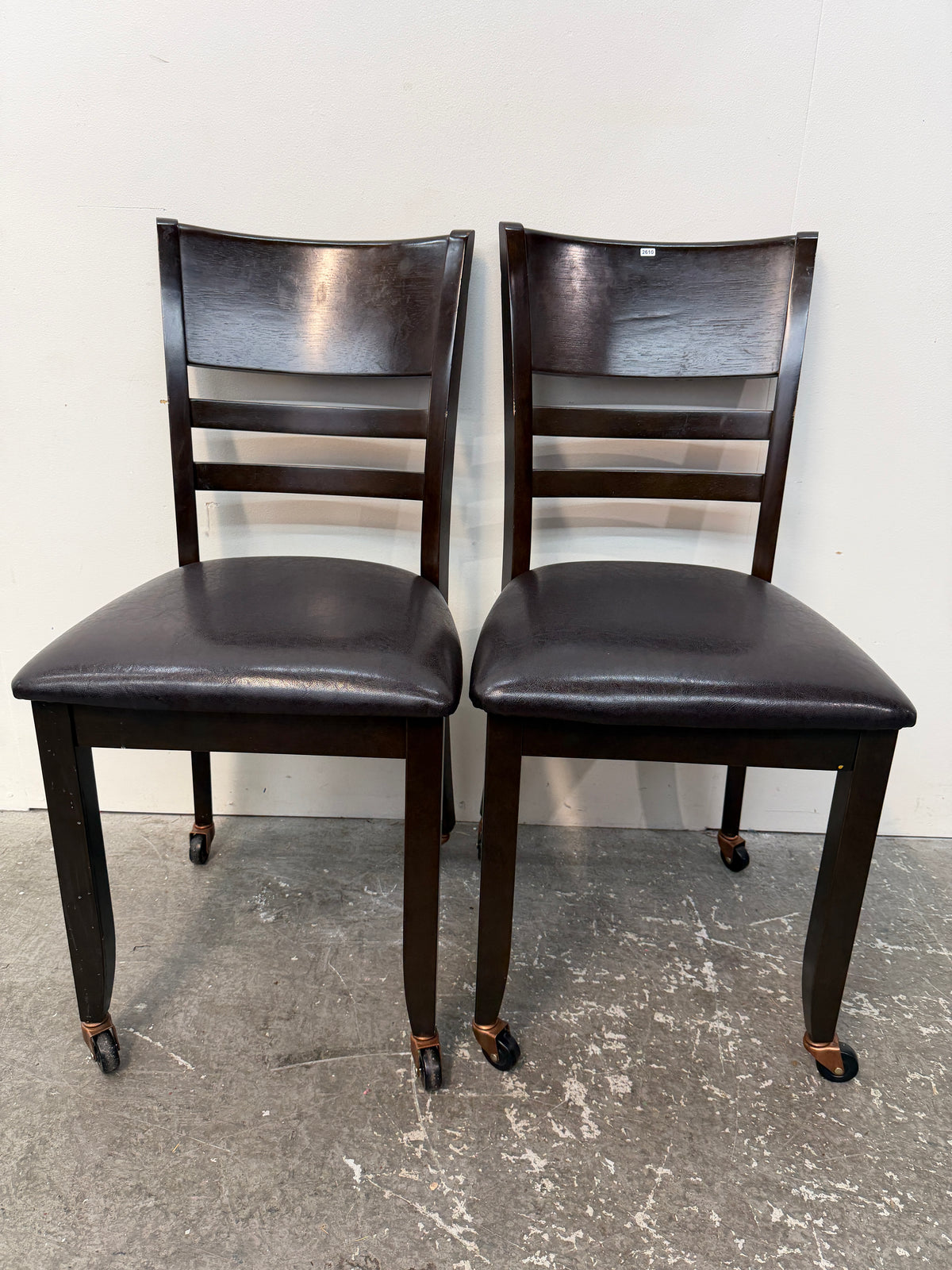 Pair of Espresso Dining Chairs on Casters #2610