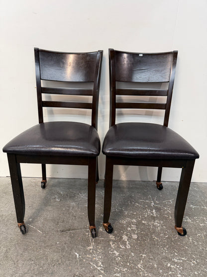 Pair of Espresso Dining Chairs on Casters #2610