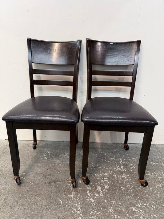 Pair of Espresso Dining Chairs on Casters #2610