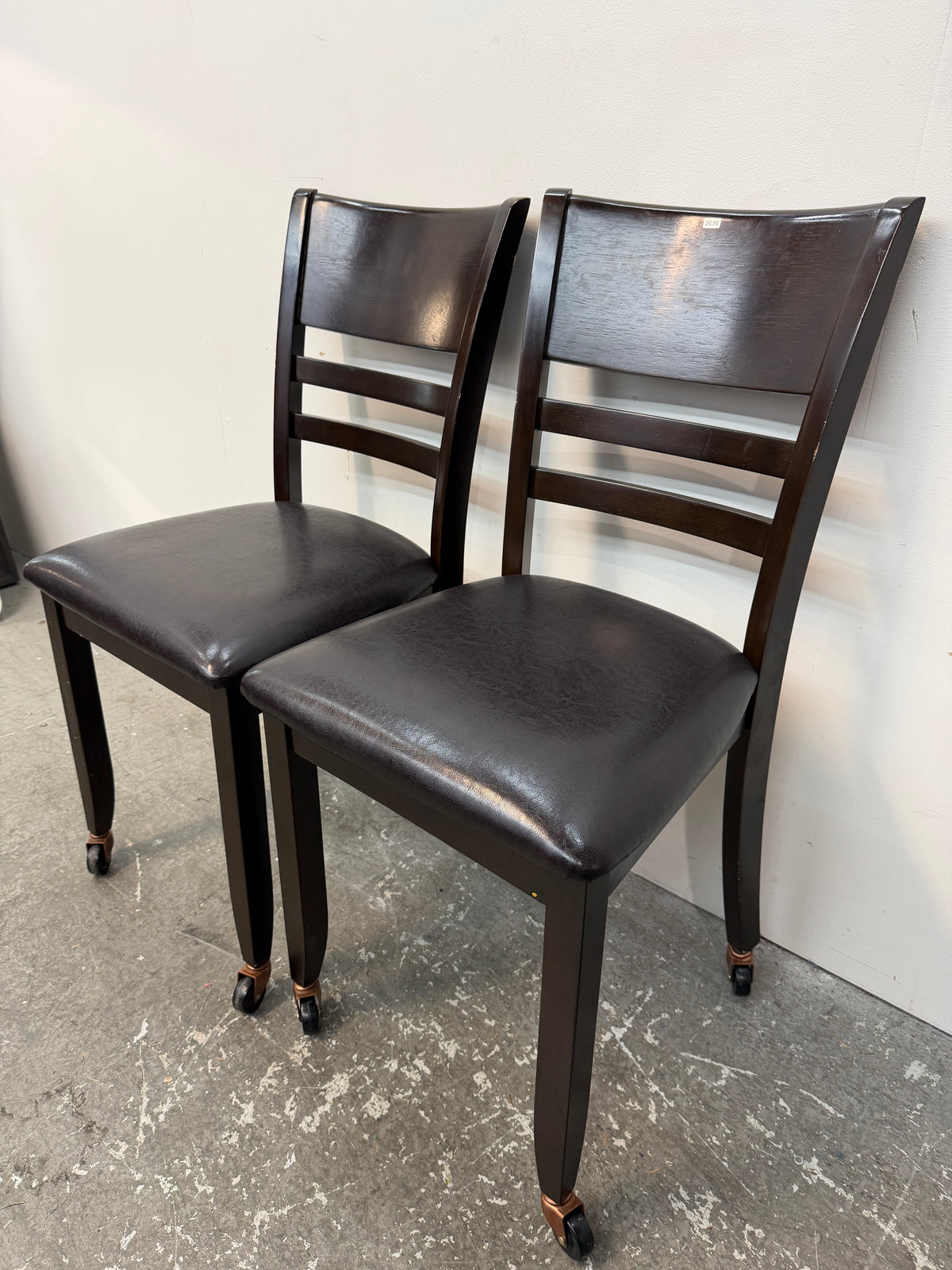Pair of Espresso Dining Chairs on Casters #2610