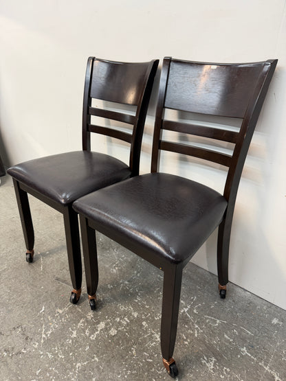 Pair of Espresso Dining Chairs on Casters #2610