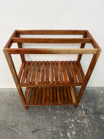 Acacia Wood Slatted Shelf Rack with Towel Bars #2617