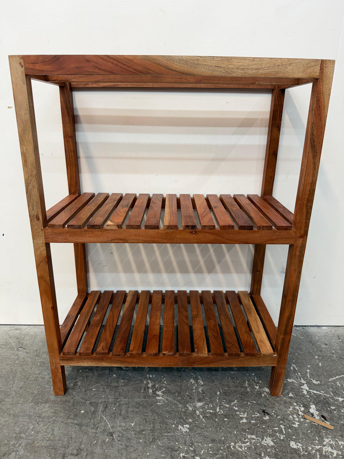 Acacia Wood Slatted Shelf Rack with Towel Bars #2617