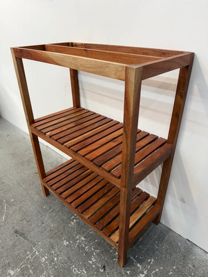Acacia Wood Slatted Shelf Rack with Towel Bars #2617