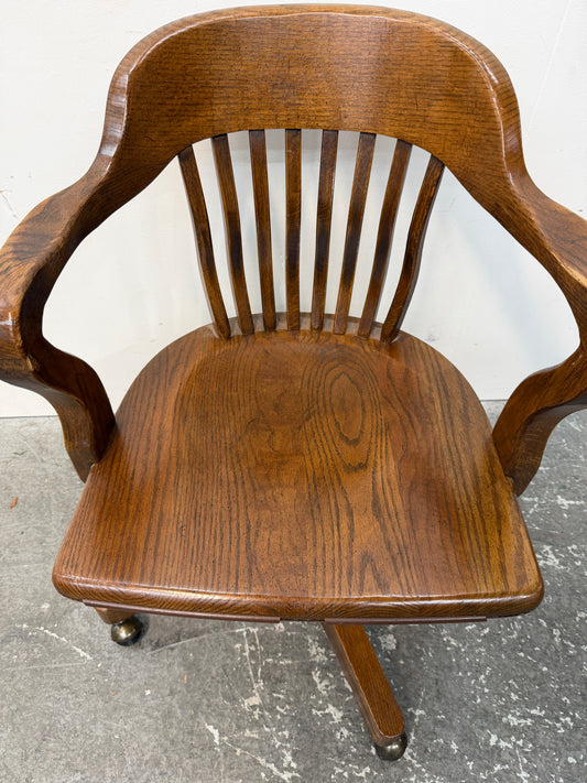 Oak Banker's Swivel Desk Chair with Cushion #2619