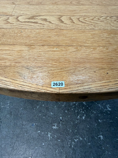 Oak Plank Top Round Pedestal Dining Table with Leaf #2620