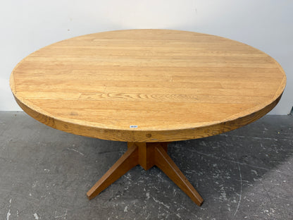 Oak Plank Top Round Pedestal Dining Table with Leaf #2620
