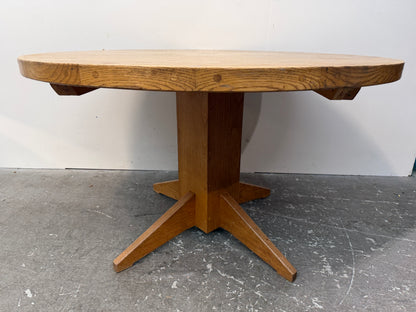 Oak Plank Top Round Pedestal Dining Table with Leaf #2620