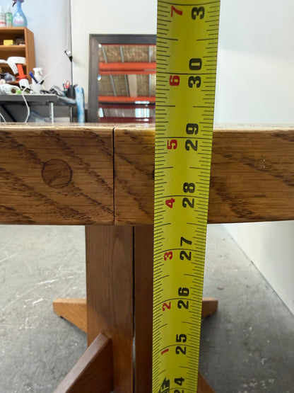 Oak Plank Top Round Pedestal Dining Table with Leaf #2620
